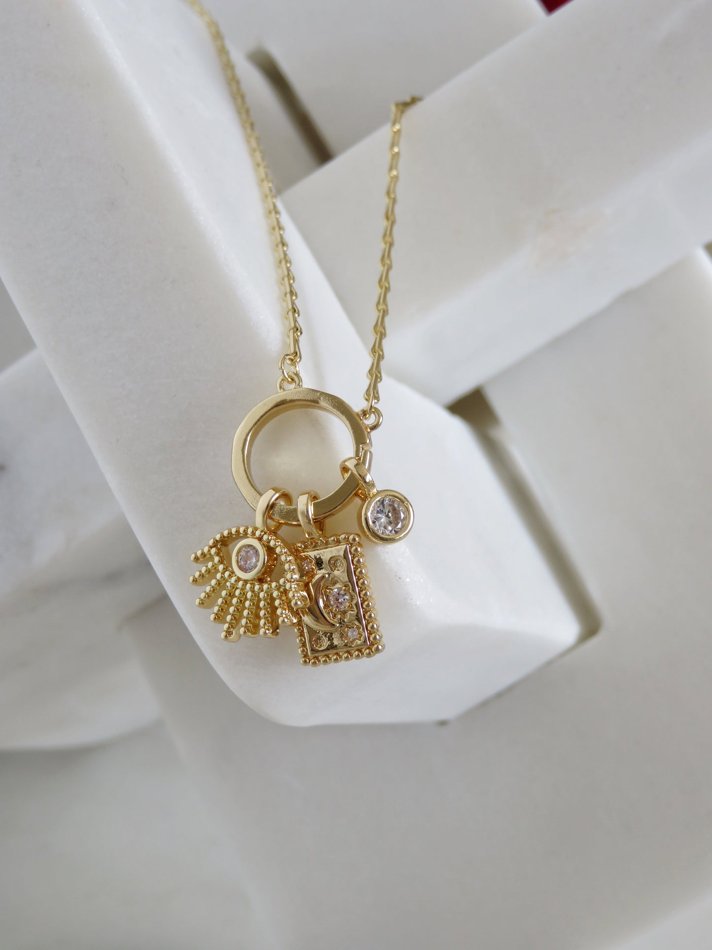 Amber Evil Eye Celestial Charm Cluster Necklace