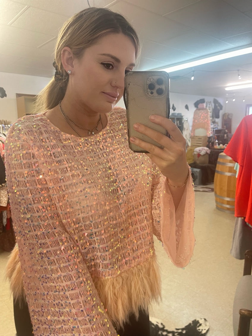 Sequin & Feather Party Top