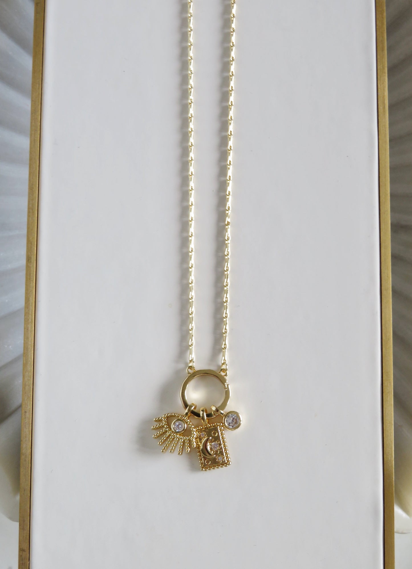 Amber Evil Eye Celestial Charm Cluster Necklace
