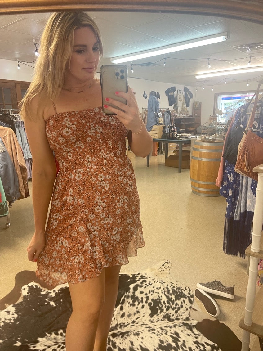 Mauve Smocked Strappy Dress
