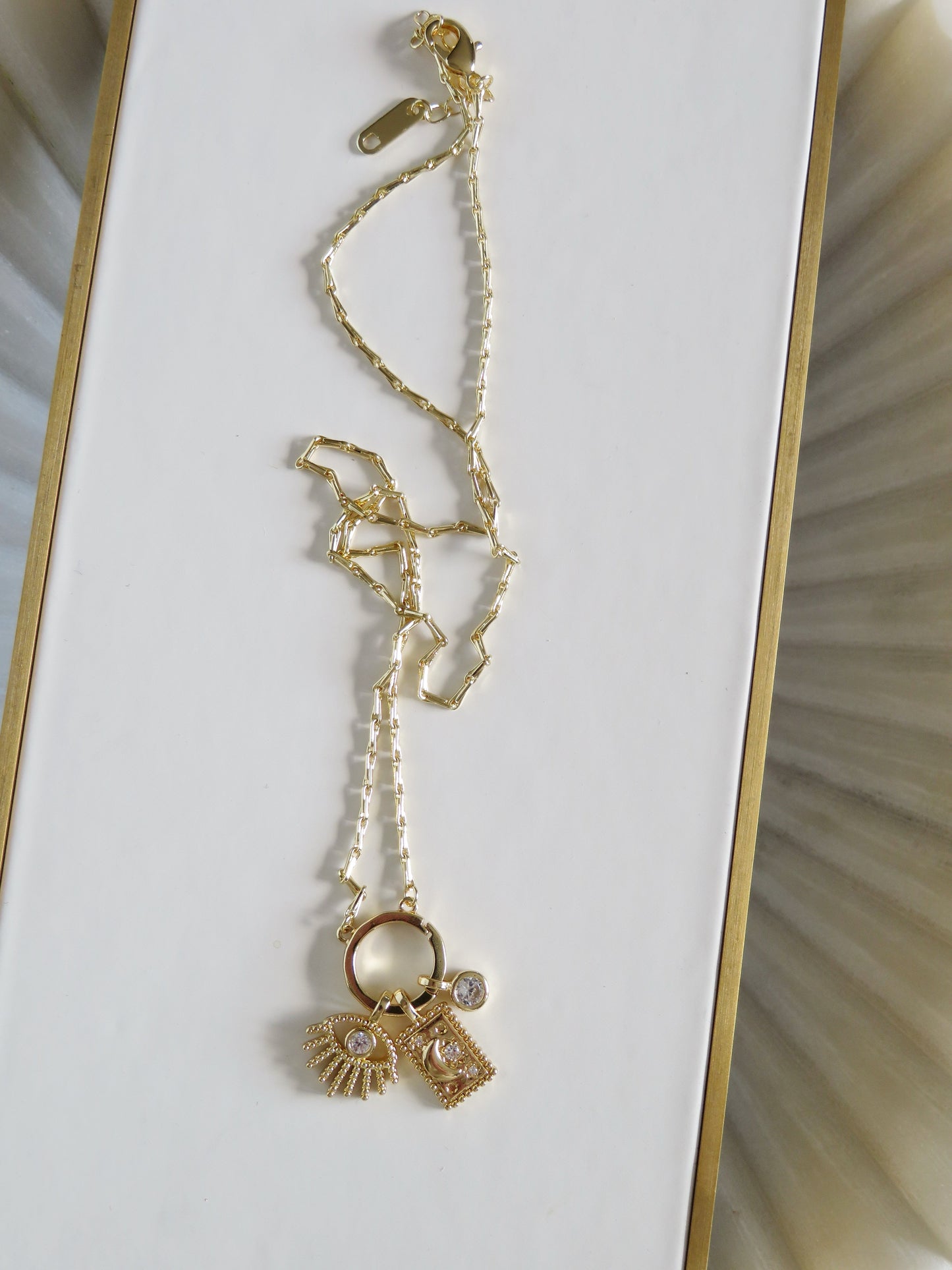 Amber Evil Eye Celestial Charm Cluster Necklace