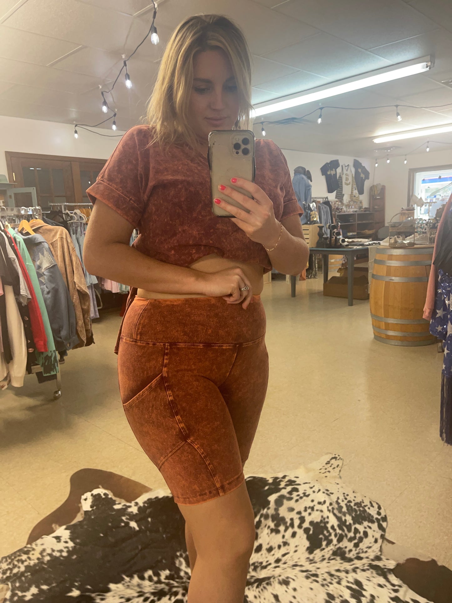 Almond Mineral Wash Biker Shorts