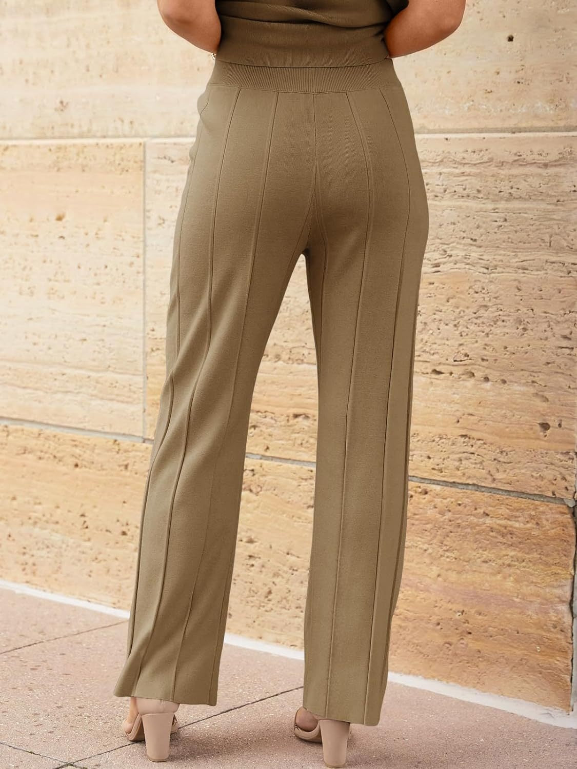 Warehouse-Round Neck Cap Sleeve Top and Pants Knit Set