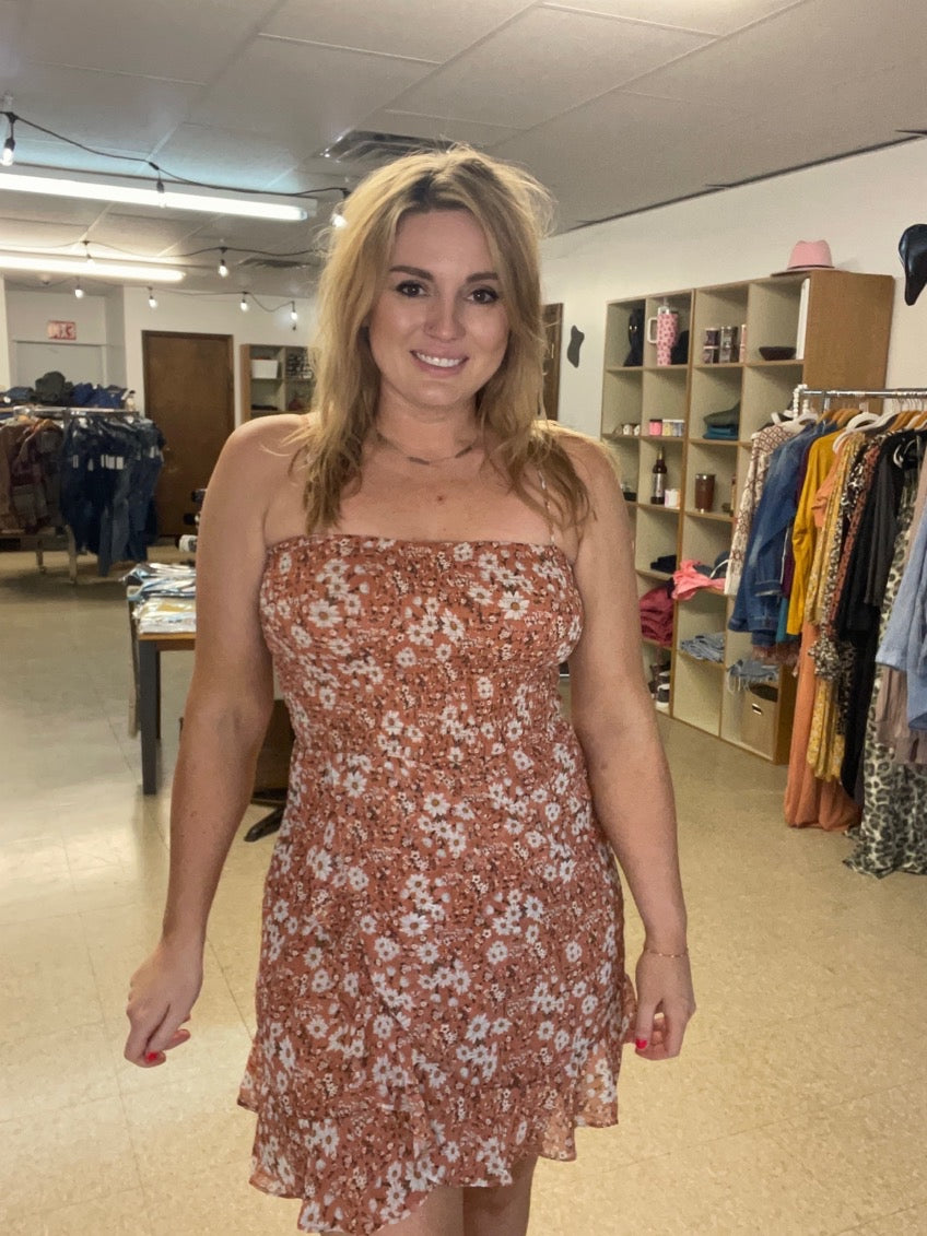 Mauve Smocked Strappy Dress