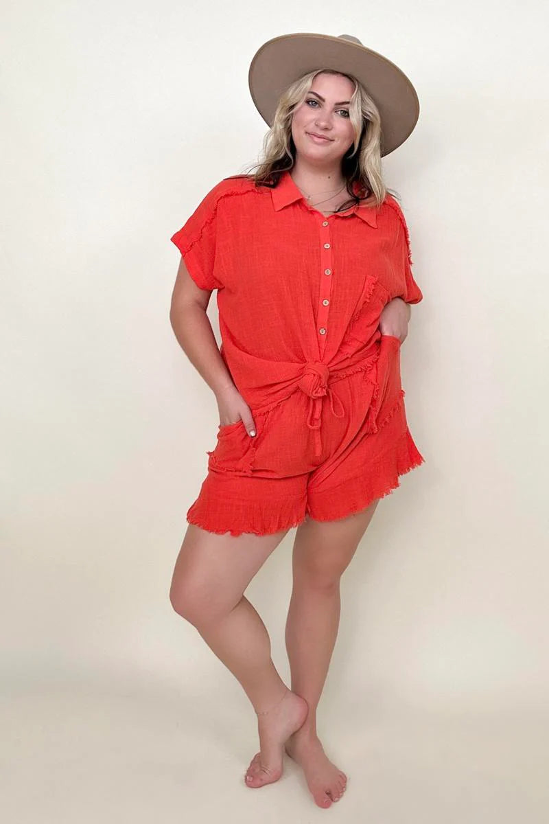 Gigio Flutter Hem Muslin Shorts w Cut Edge Detail