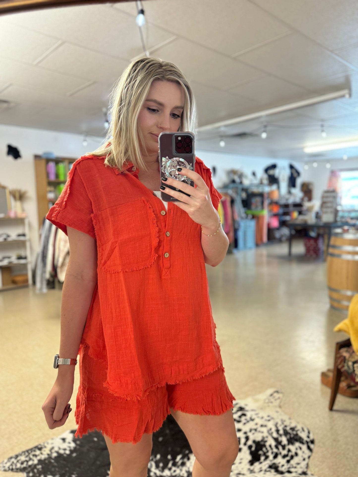 Gigio Cut Edge Detail Dolman Sleeve Muslin Top
