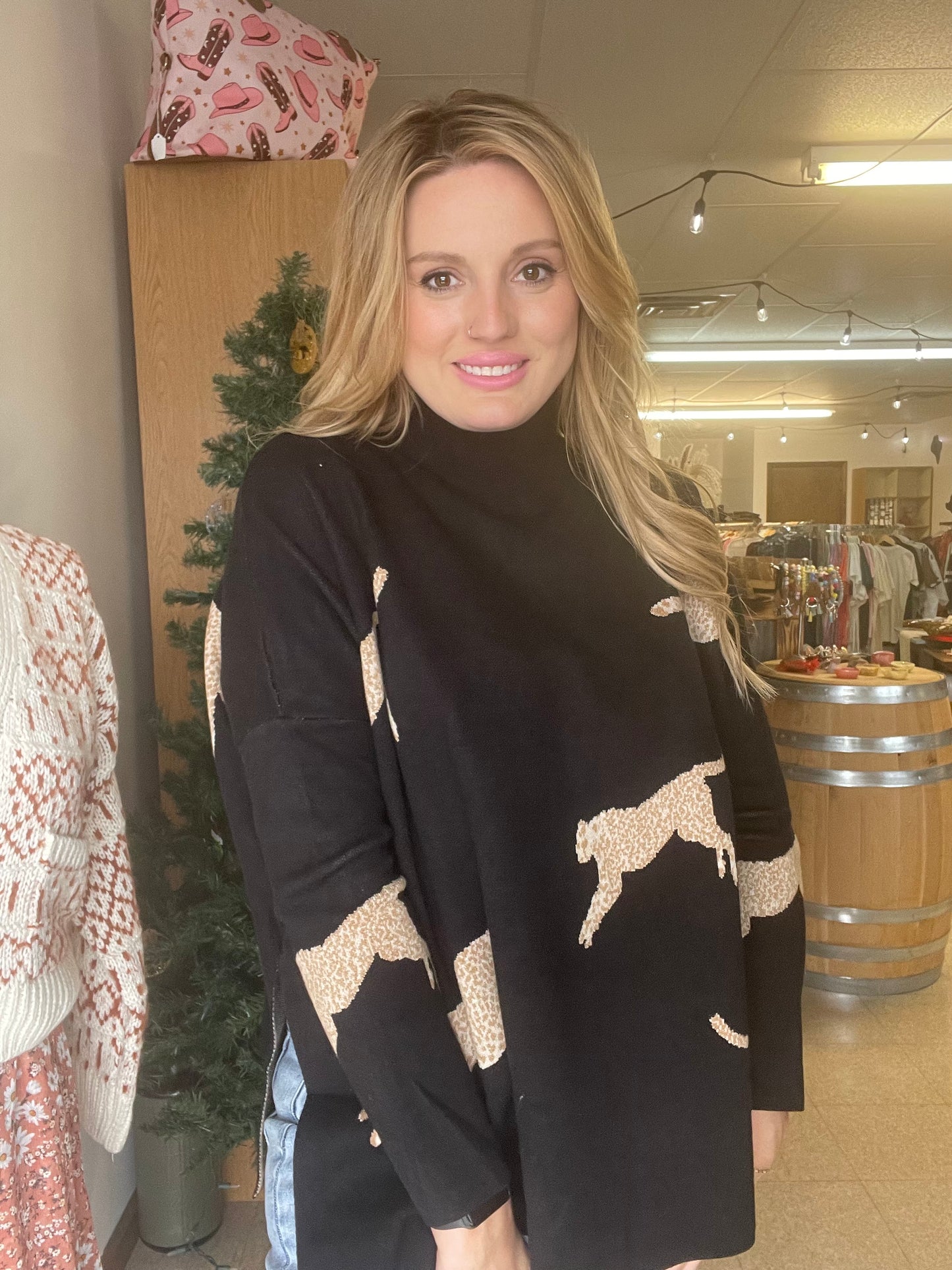 Lola Mock Neck Oversized Long Sleeve Animal Print Sweater