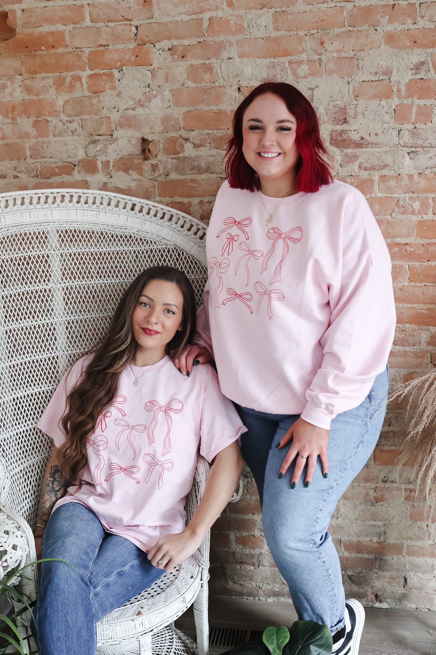 Red Bows on Pink | Tshirt or Crewneck