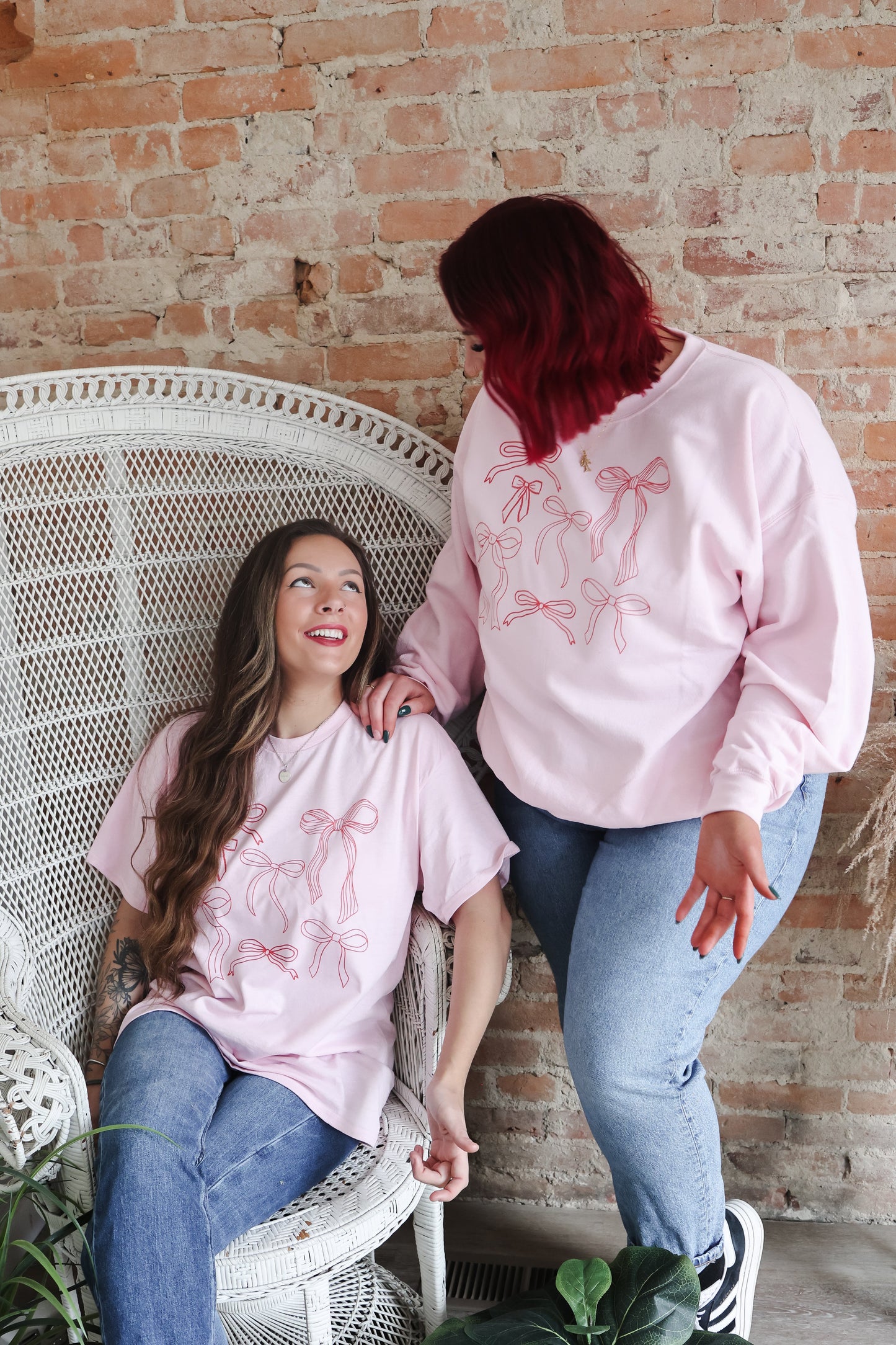Red Bows on Pink | Tshirt or Crewneck