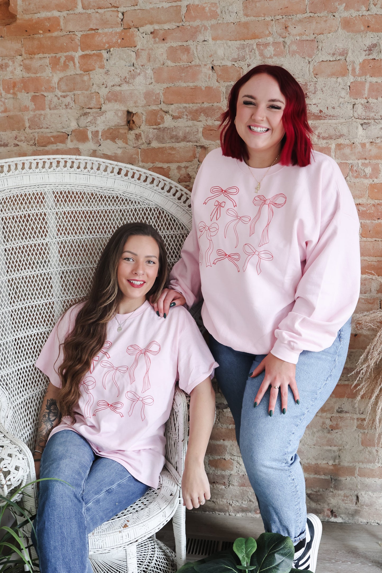 Red Bows on Pink | Tshirt or Crewneck