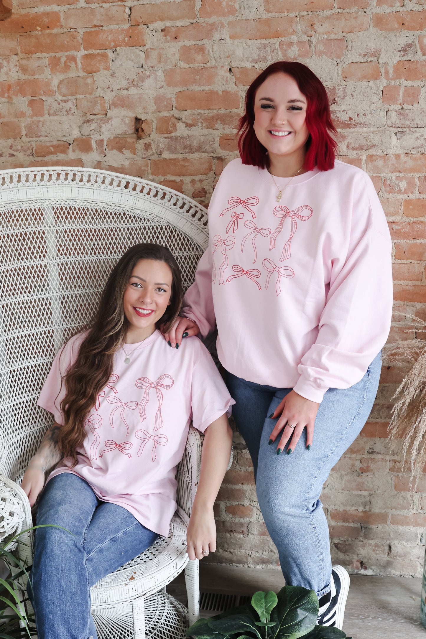 Red Bows on Pink | Tshirt or Crewneck