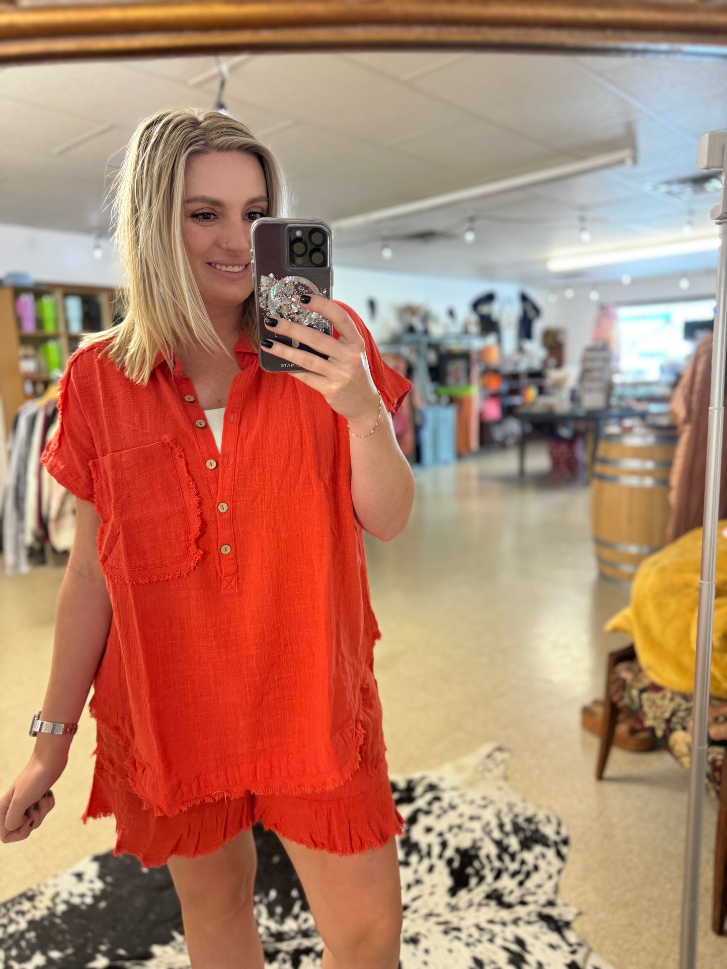 Gigio Cut Edge Detail Dolman Sleeve Muslin Top