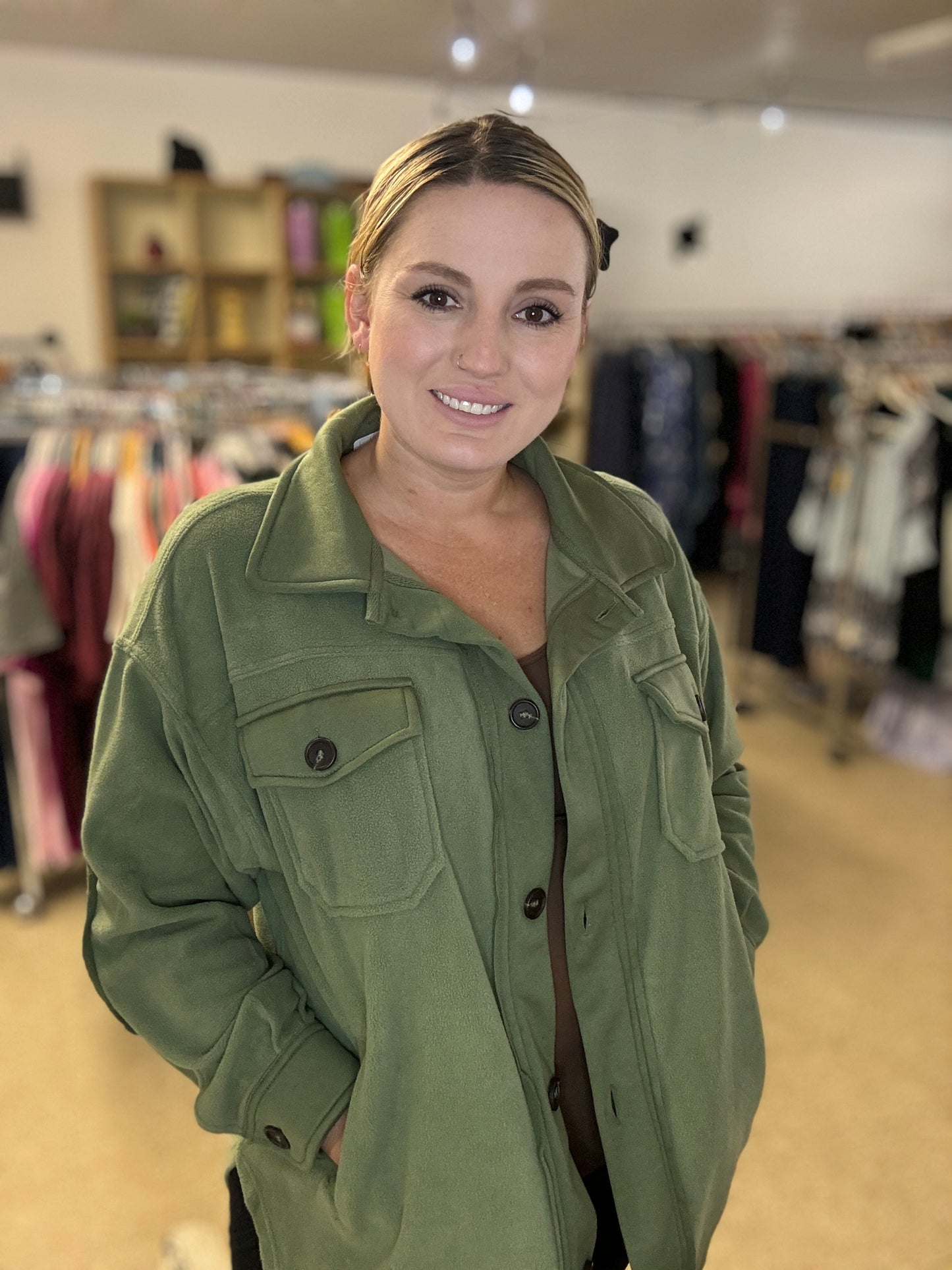 Oversized Fleece Lt Olive Shacket