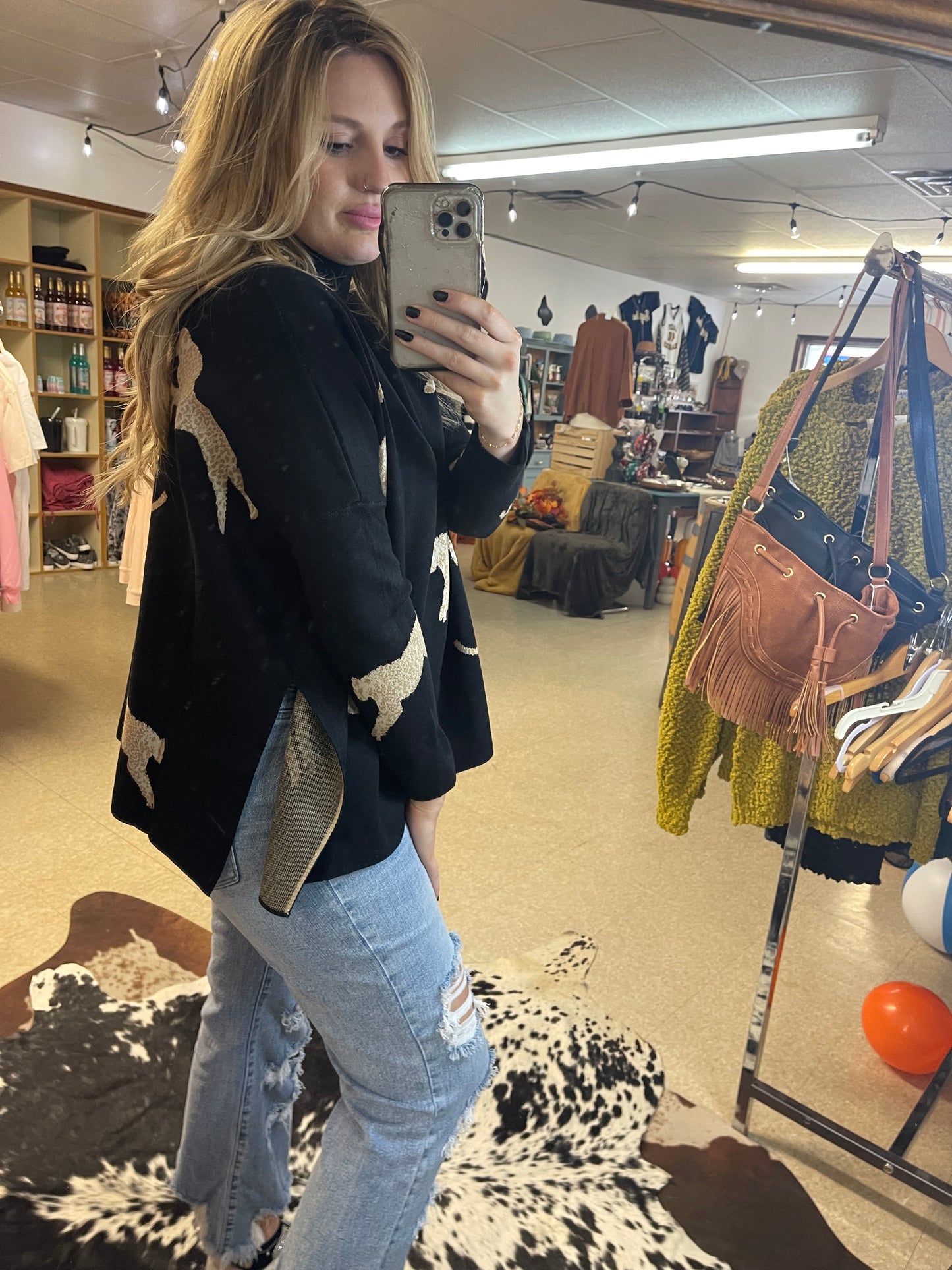 Lola Mock Neck Oversized Long Sleeve Animal Print Sweater
