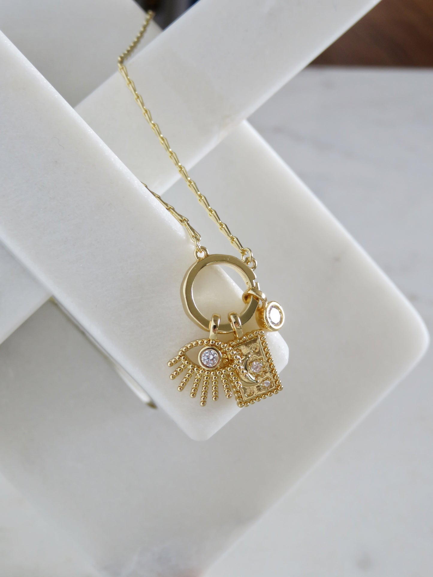 Amber Evil Eye Celestial Charm Cluster Necklace