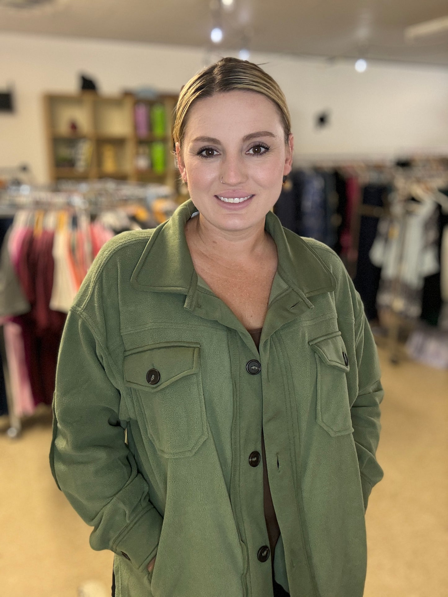Oversized Fleece Lt Olive Shacket