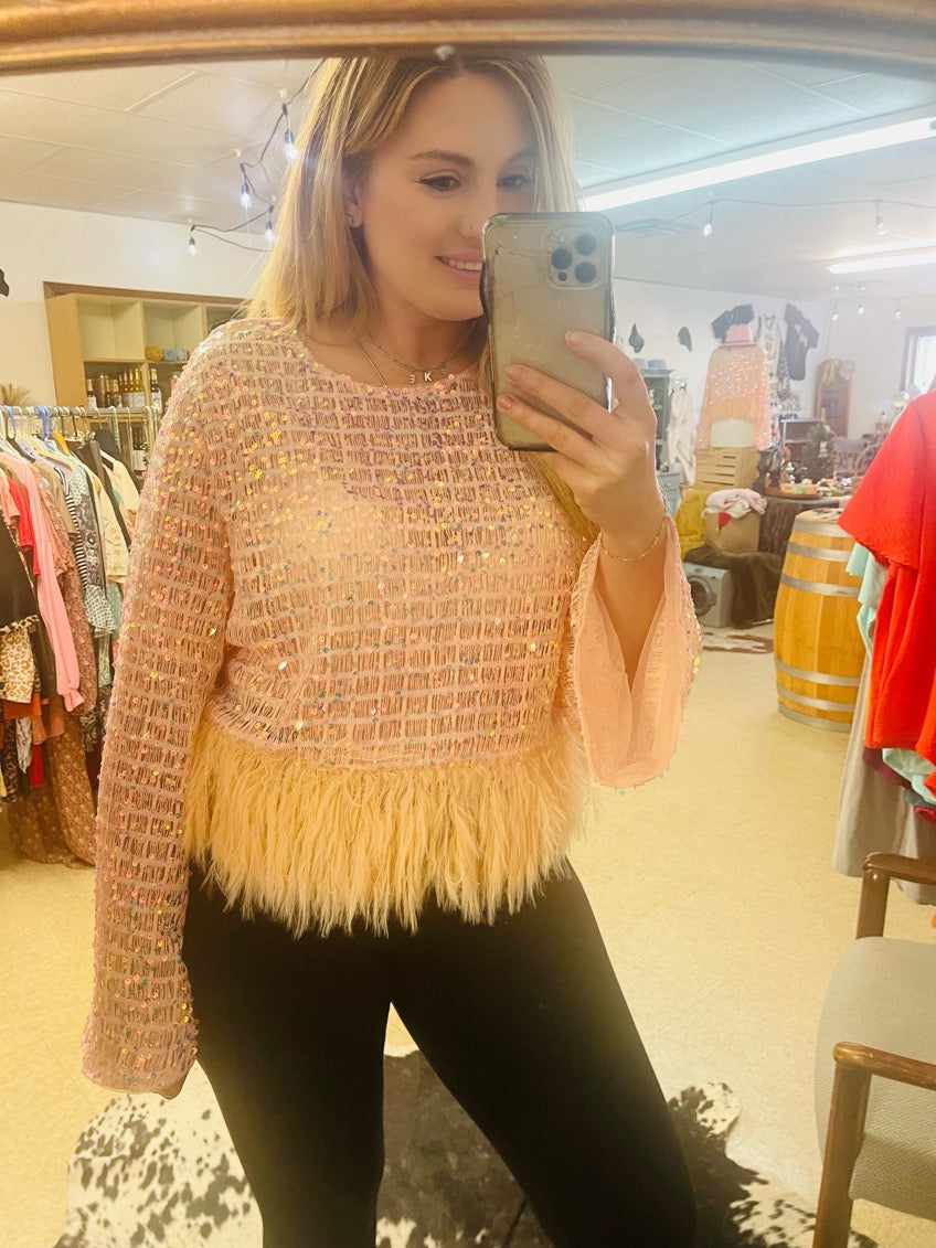 Sequin & Feather Party Top