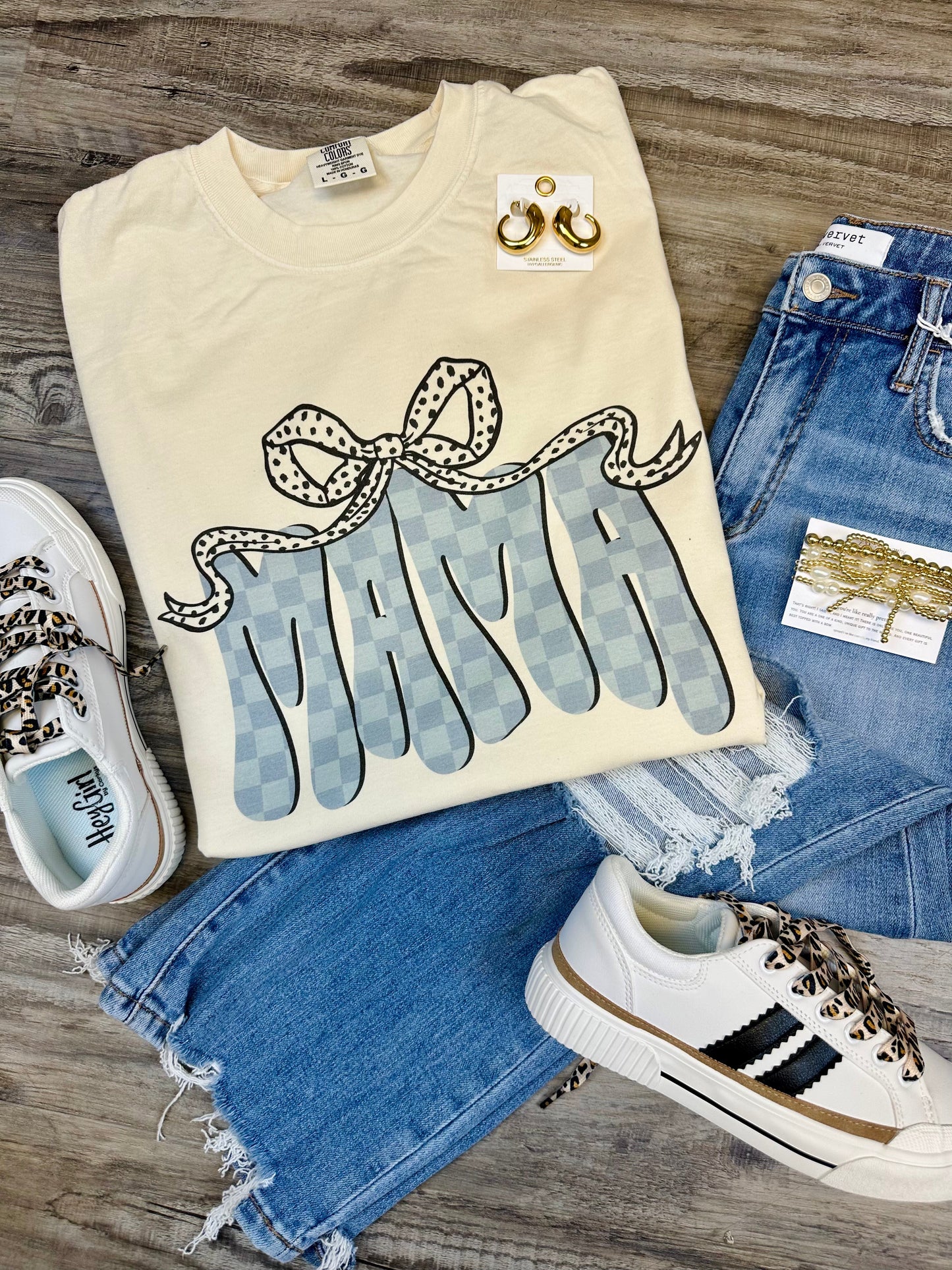 Mama Blue Check | Comfort Colors