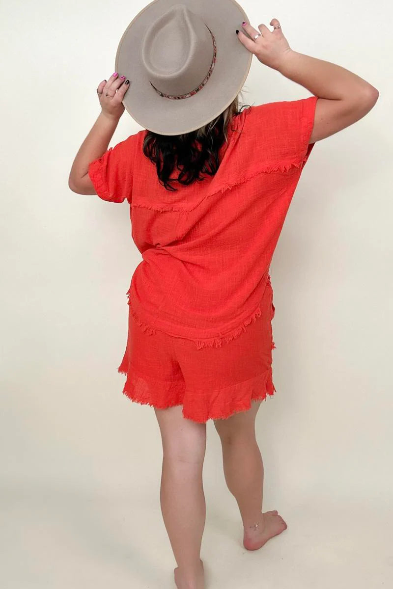 Gigio Cut Edge Detail Dolman Sleeve Muslin Top