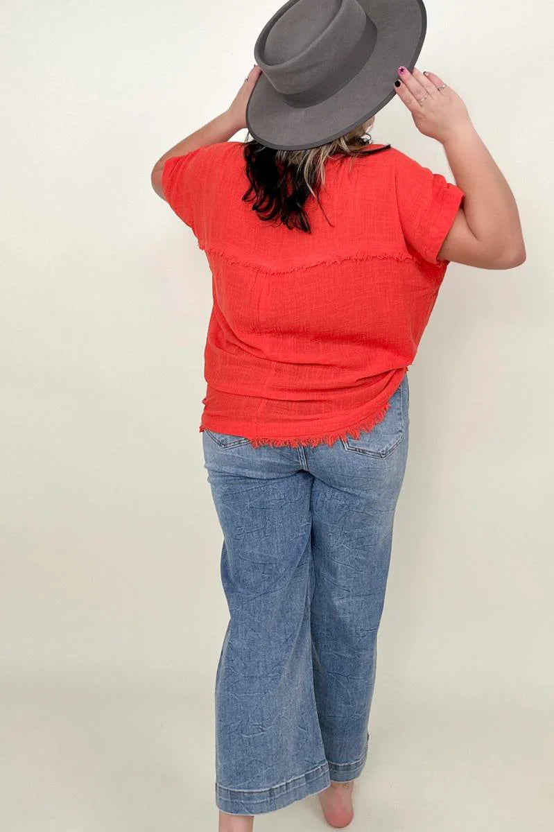 Gigio Cut Edge Detail Dolman Sleeve Muslin Top
