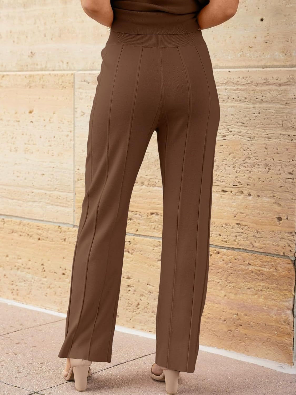 Warehouse-Round Neck Cap Sleeve Top and Pants Knit Set