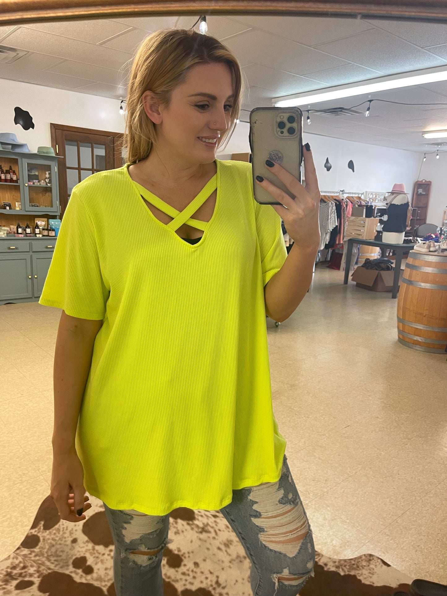 Neon Green White Birch Top