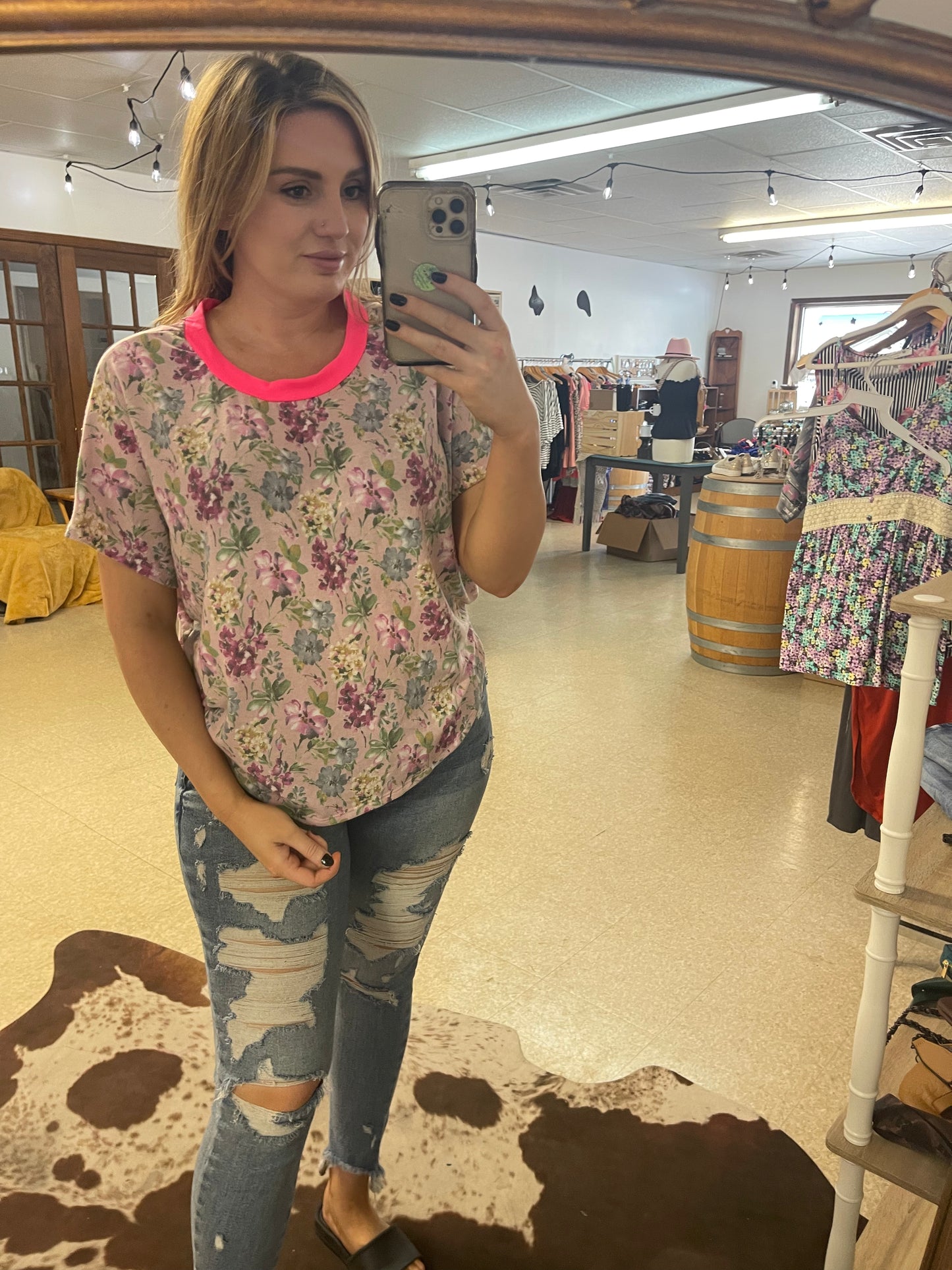 White Birch Floral Detail Top