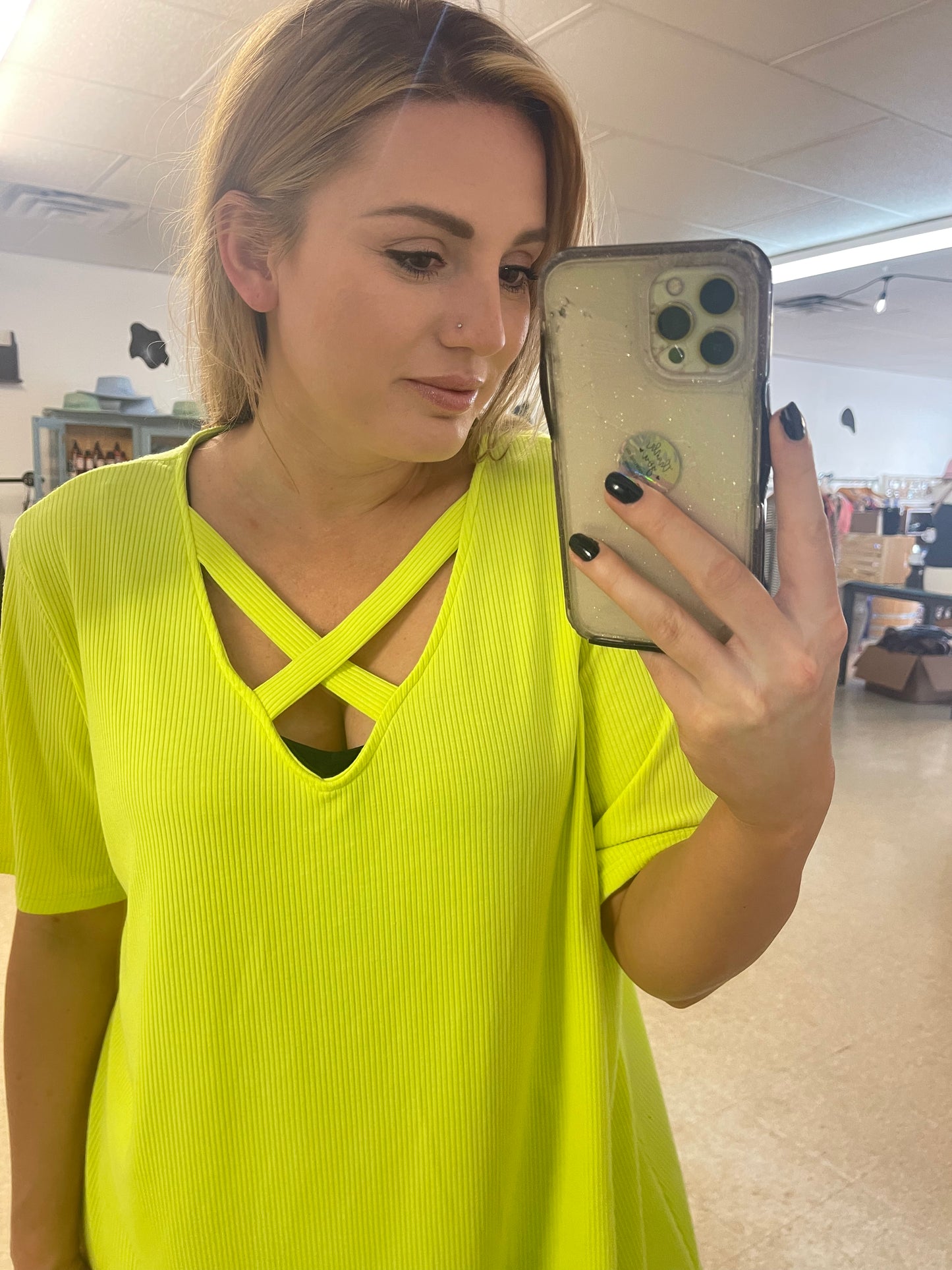 Neon Green White Birch Top