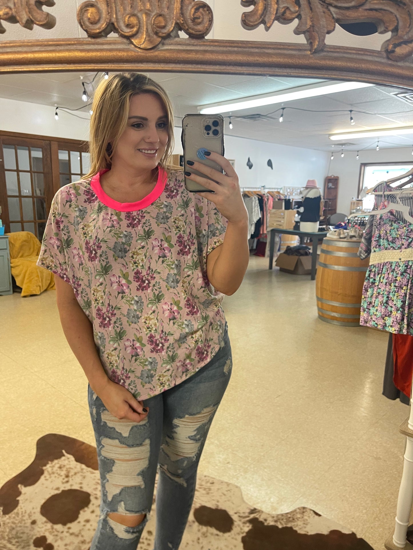 White Birch Floral Detail Top