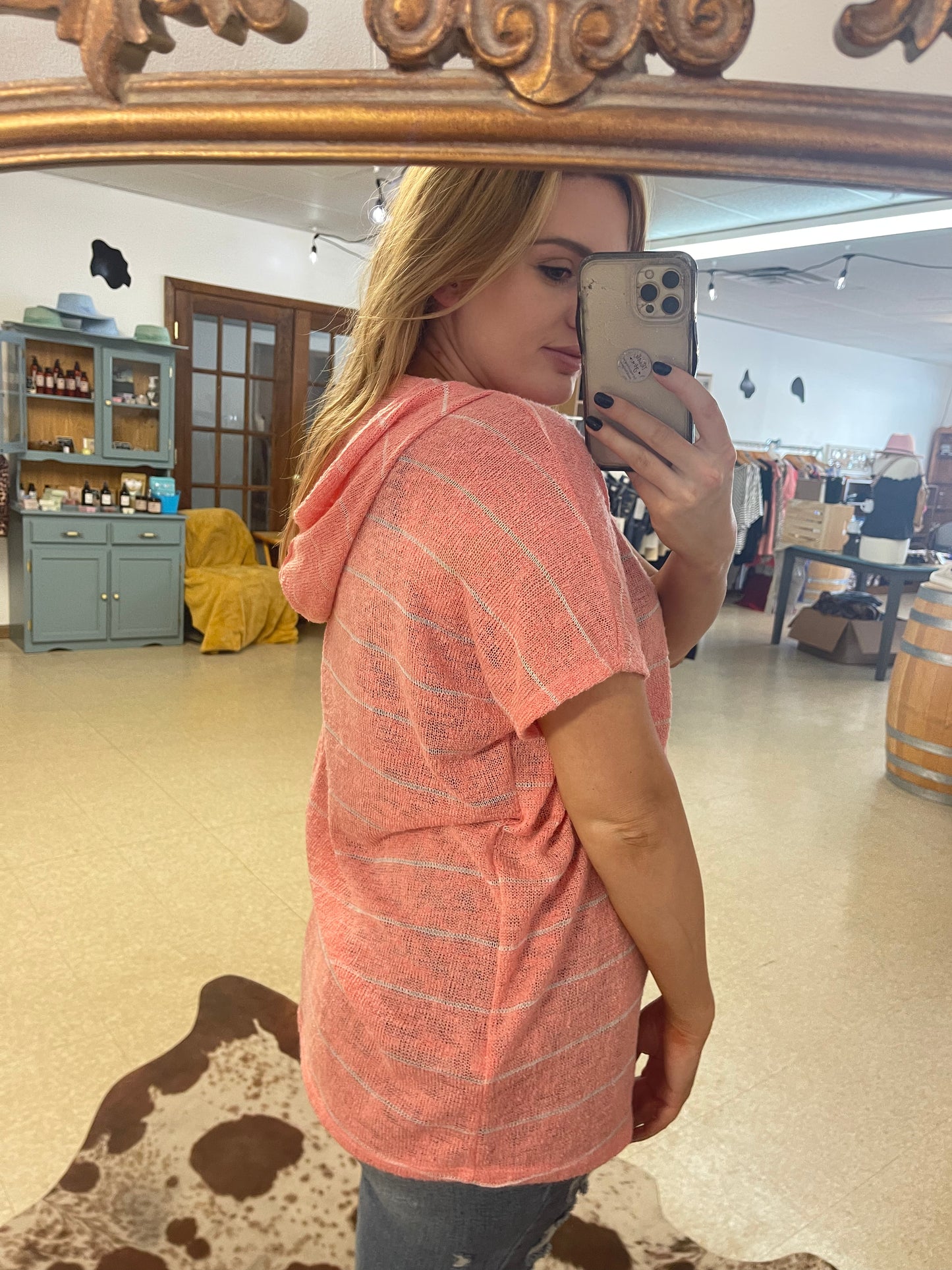 Peach Stripe Top With Hood