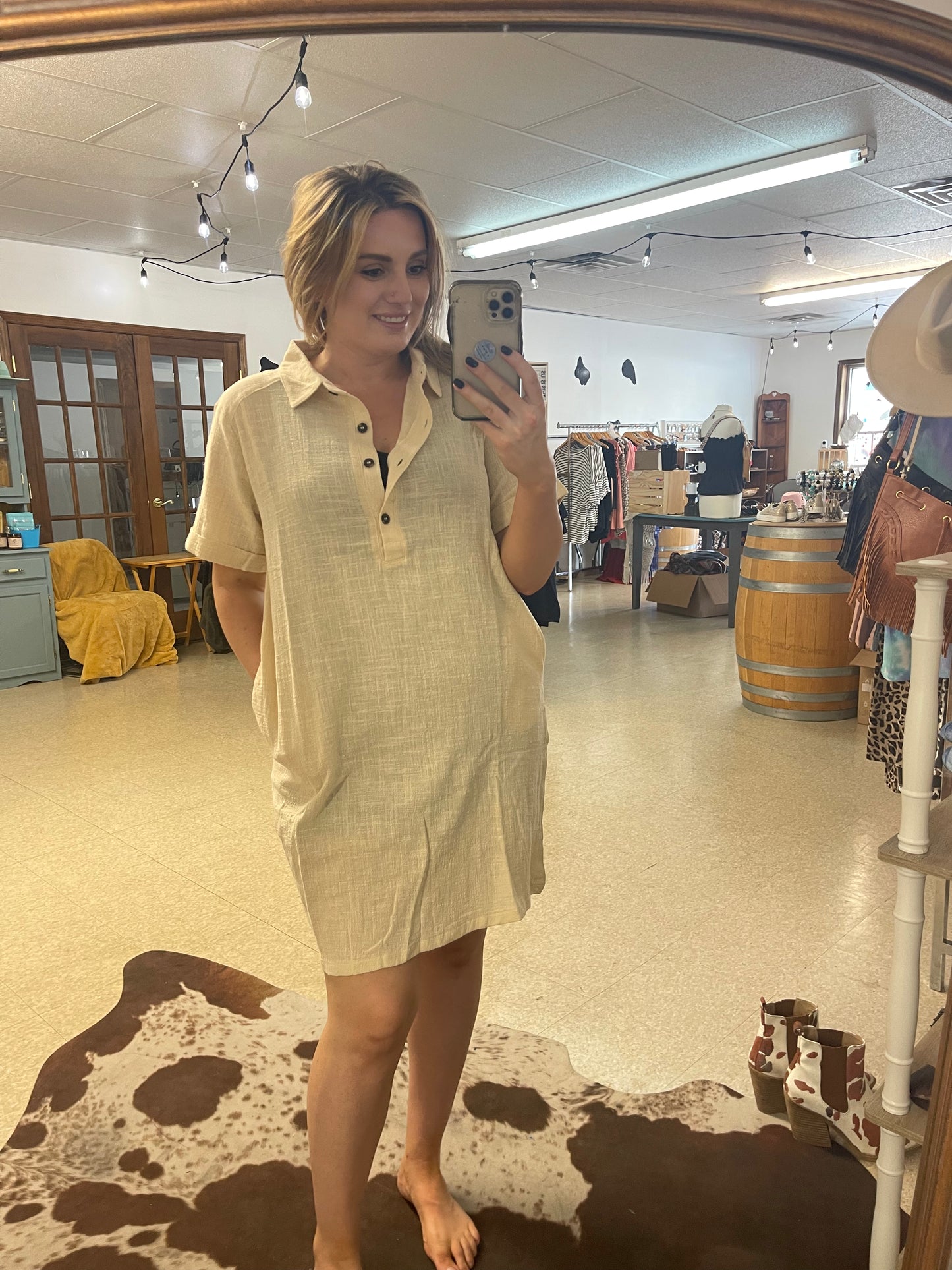 Gauze Button Down Shirt Dress