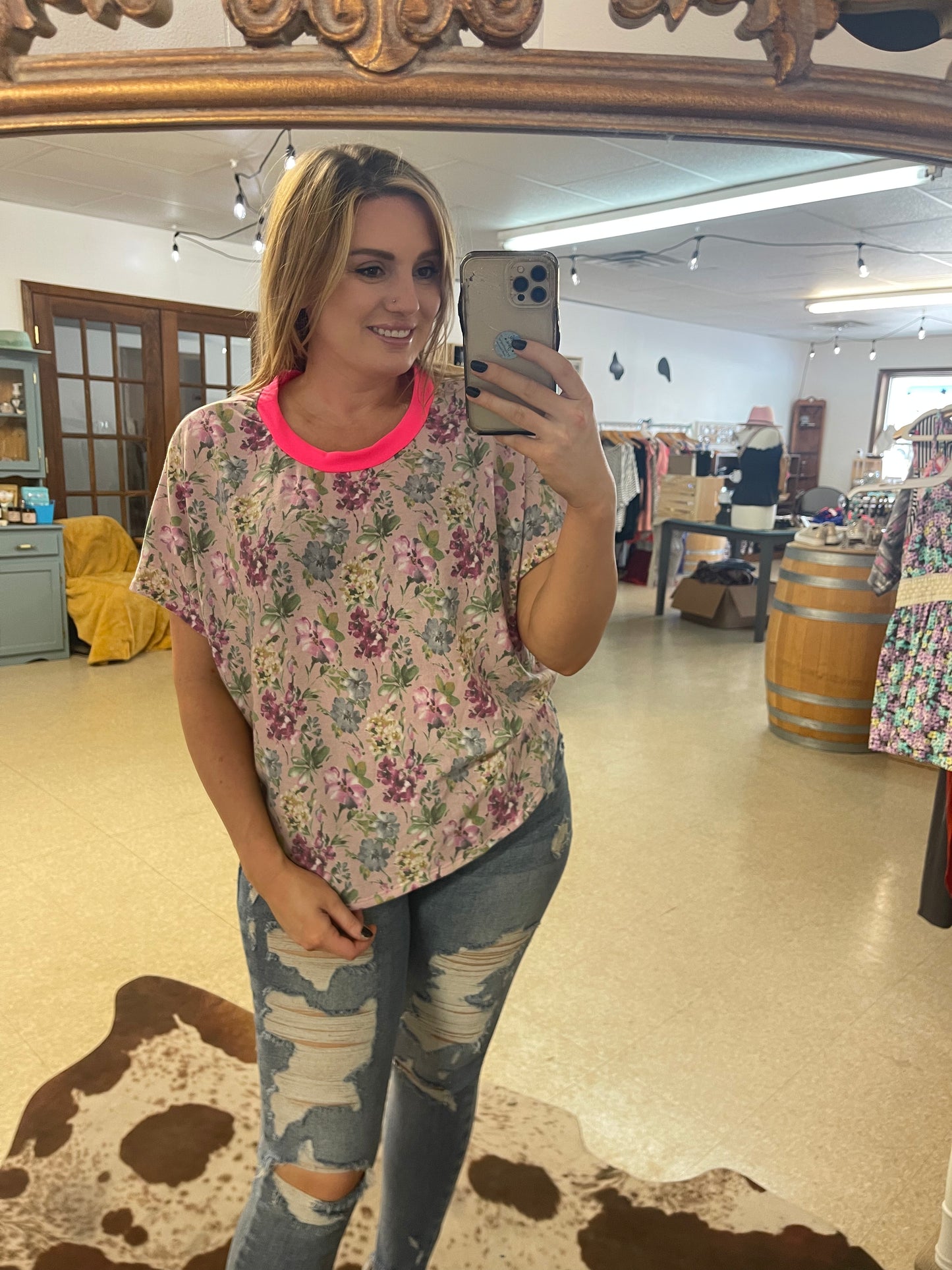 White Birch Floral Detail Top