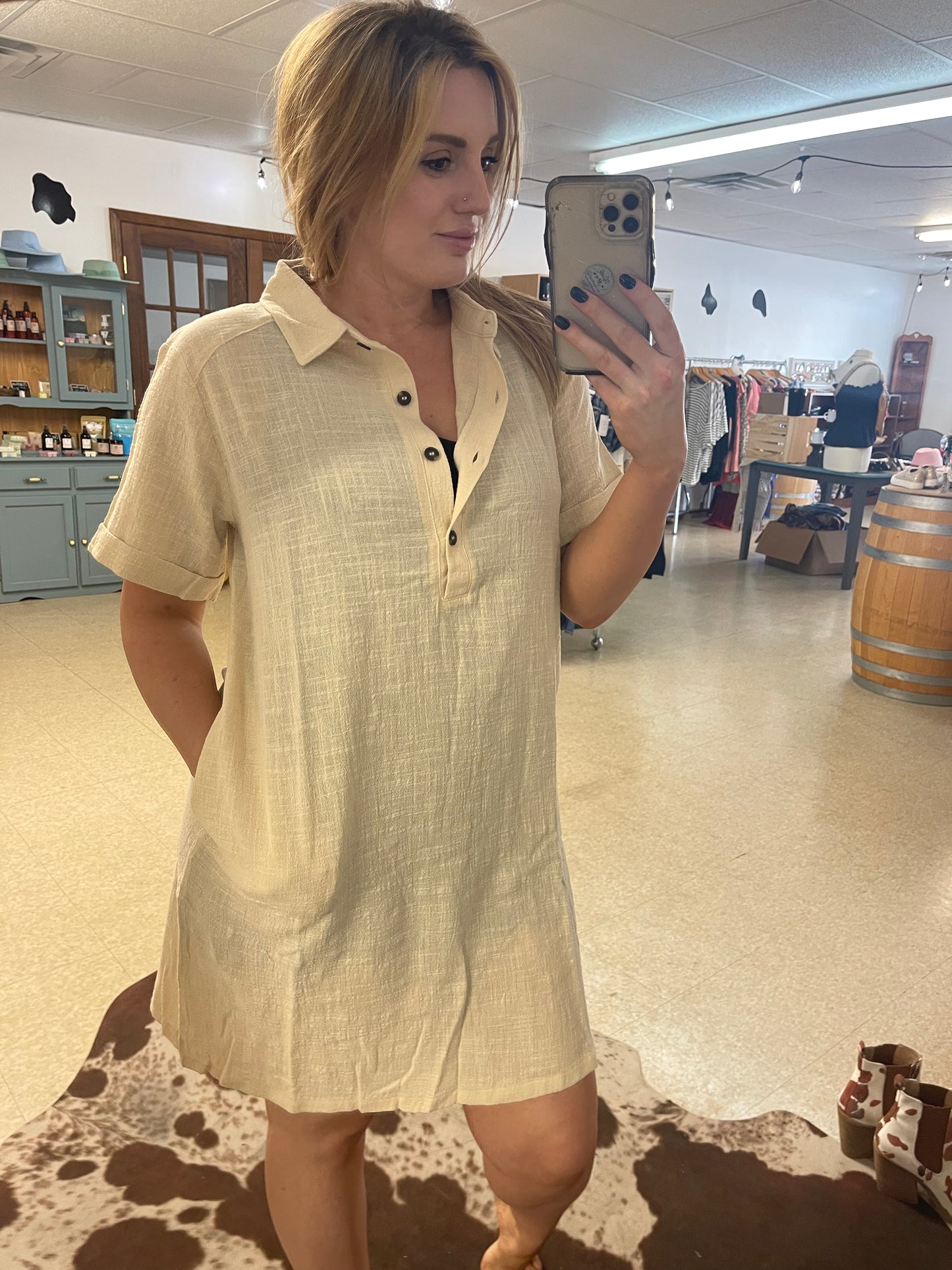 Gauze Button Down Shirt Dress