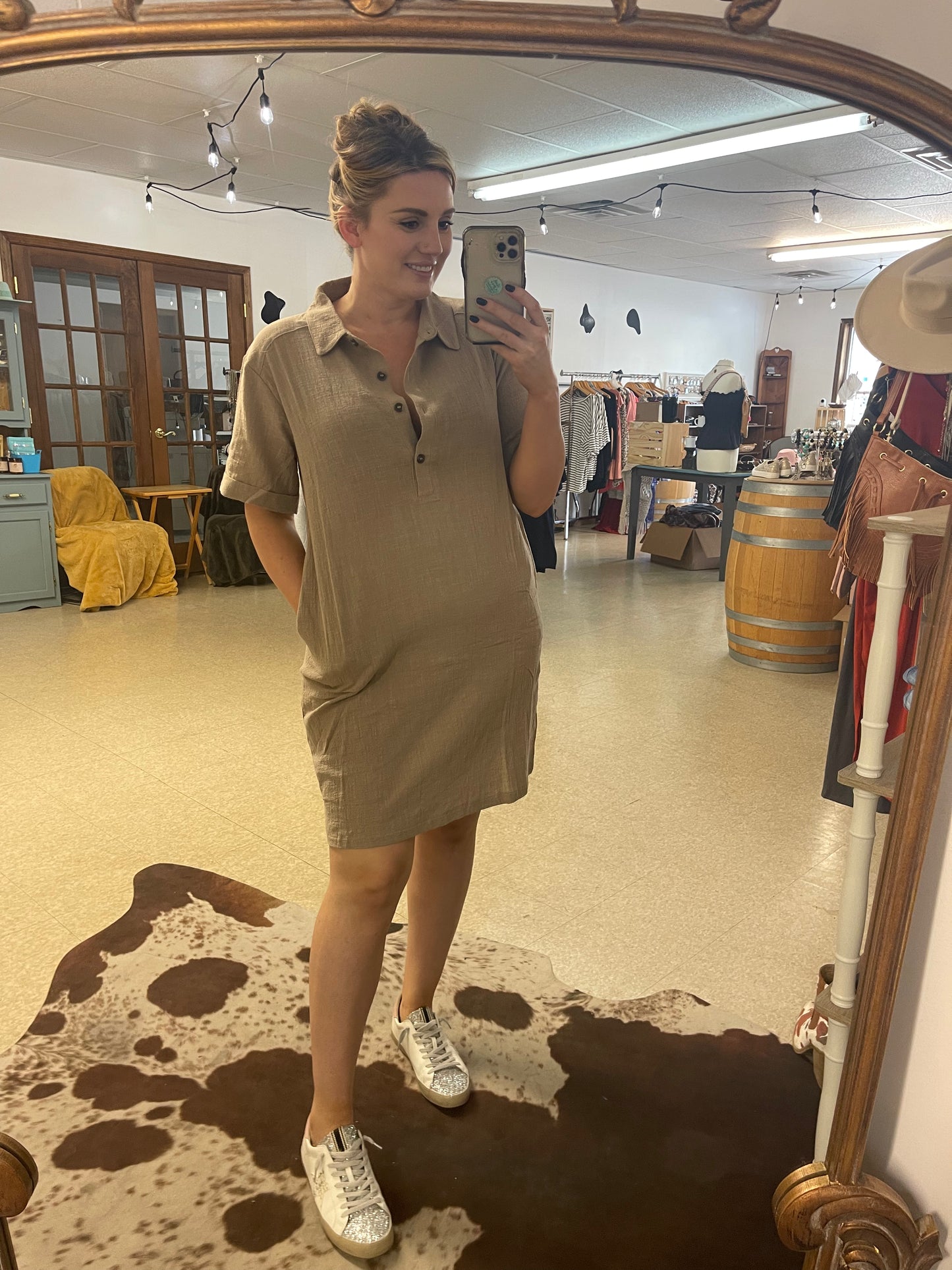 Gauze Button Down Shirt Dress