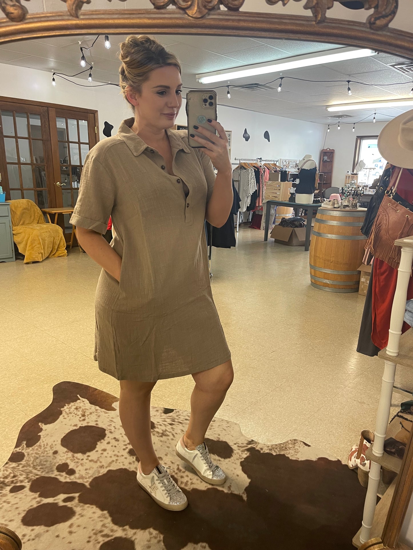 Gauze Button Down Shirt Dress
