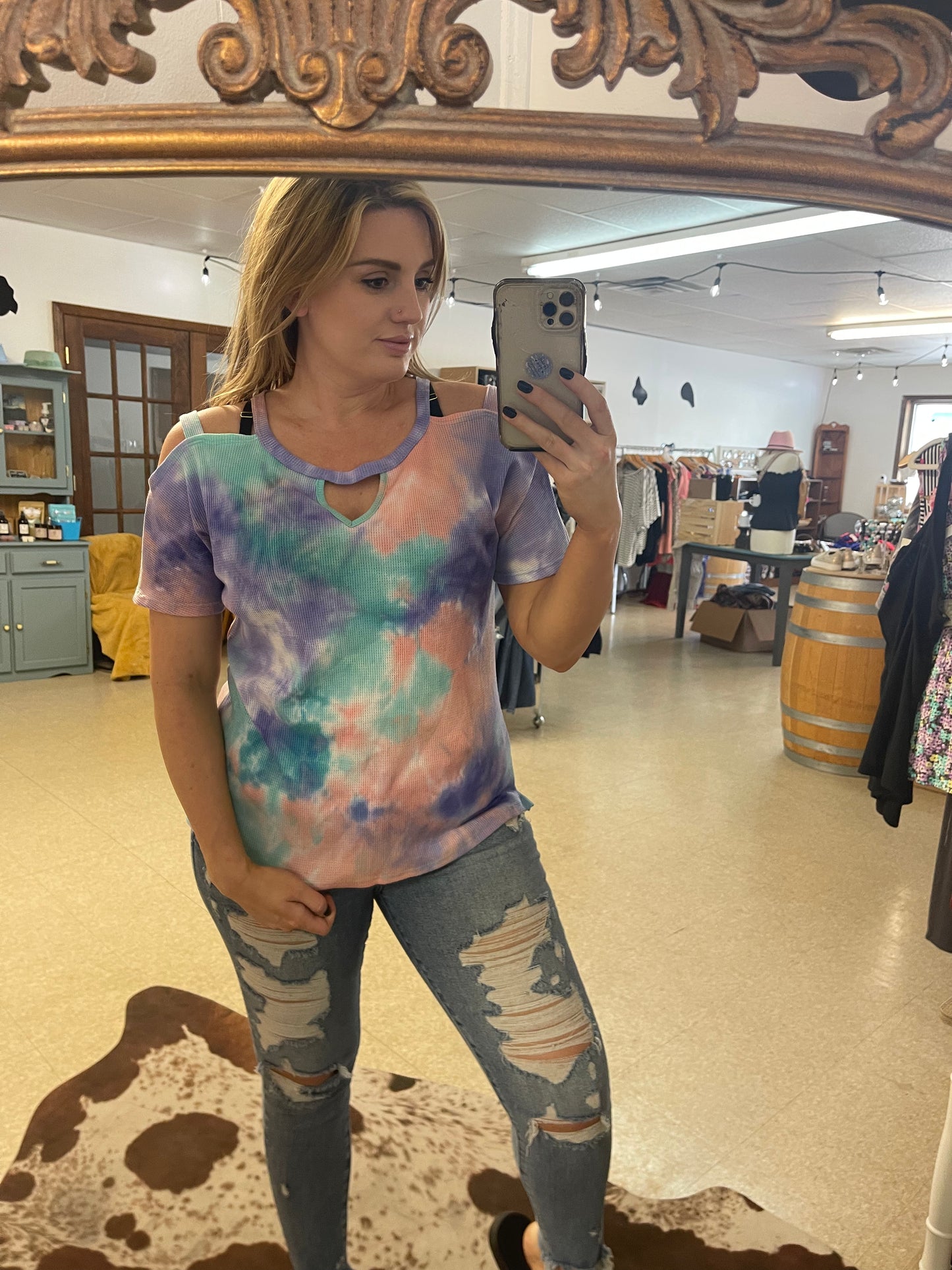 Tie Dye Strappy Sleeveless Knit Top