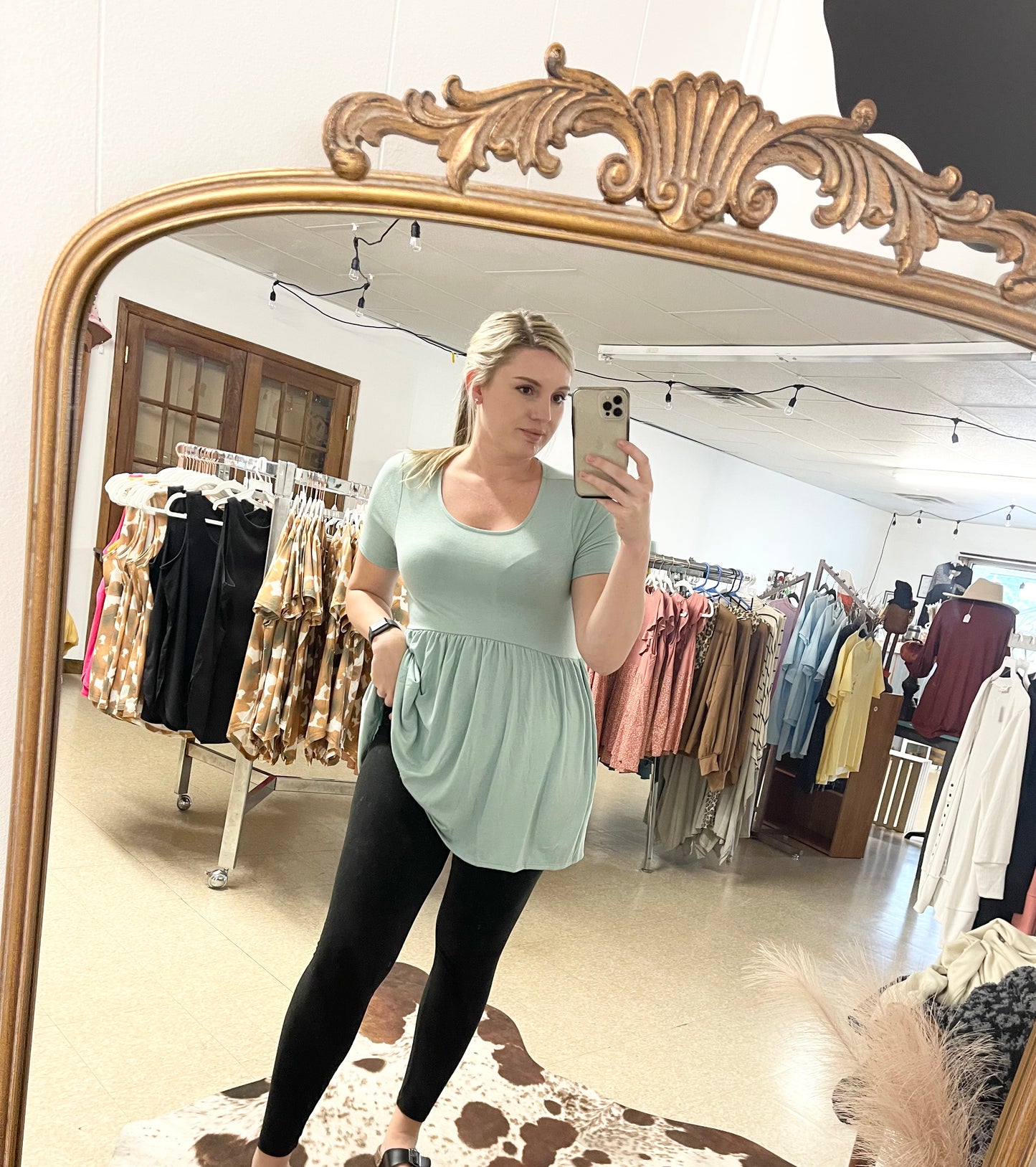 Dusty Green Baby Doll Top - Boutique 276