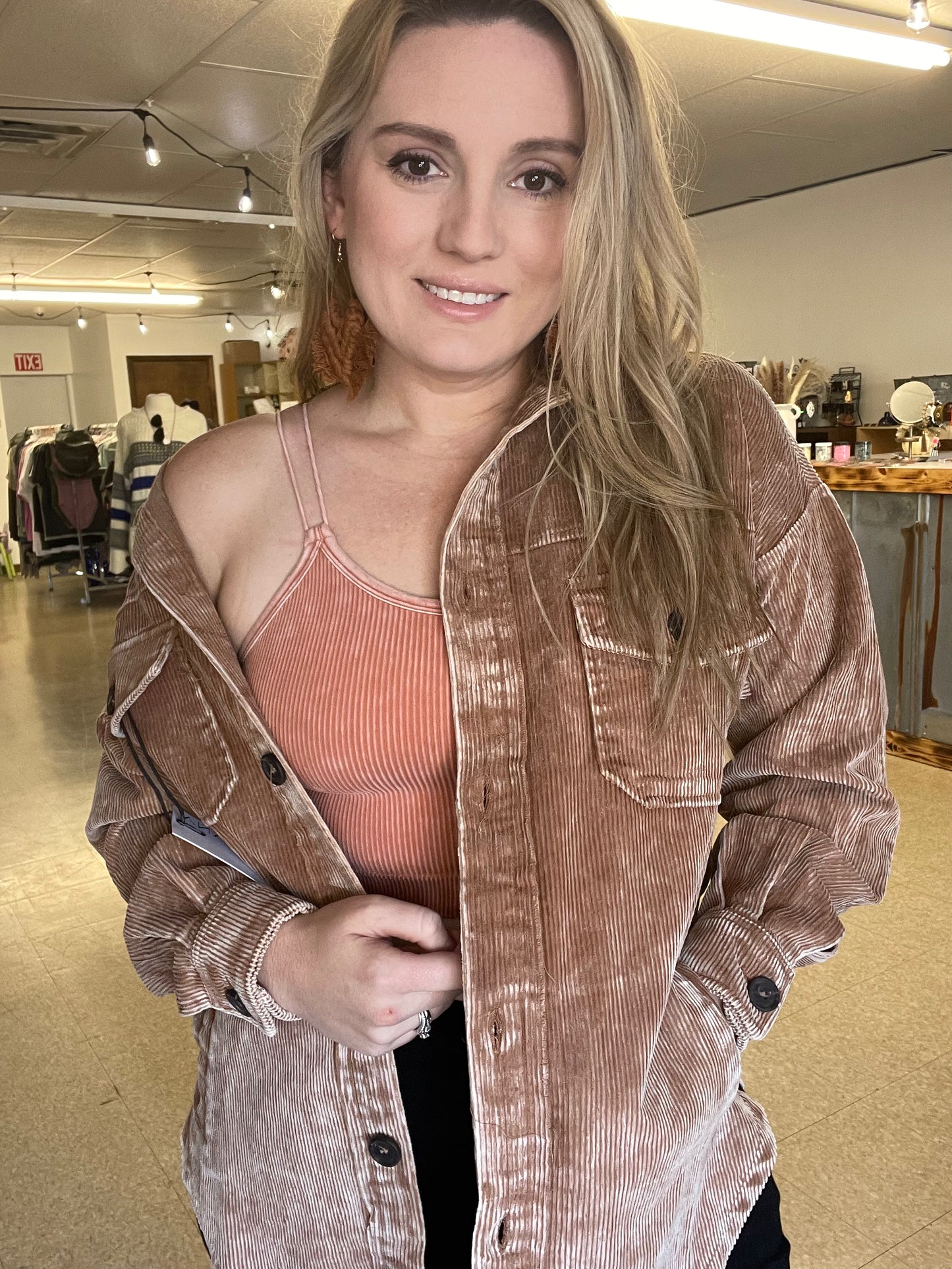 Camel Corduroy Shacket - Boutique 276