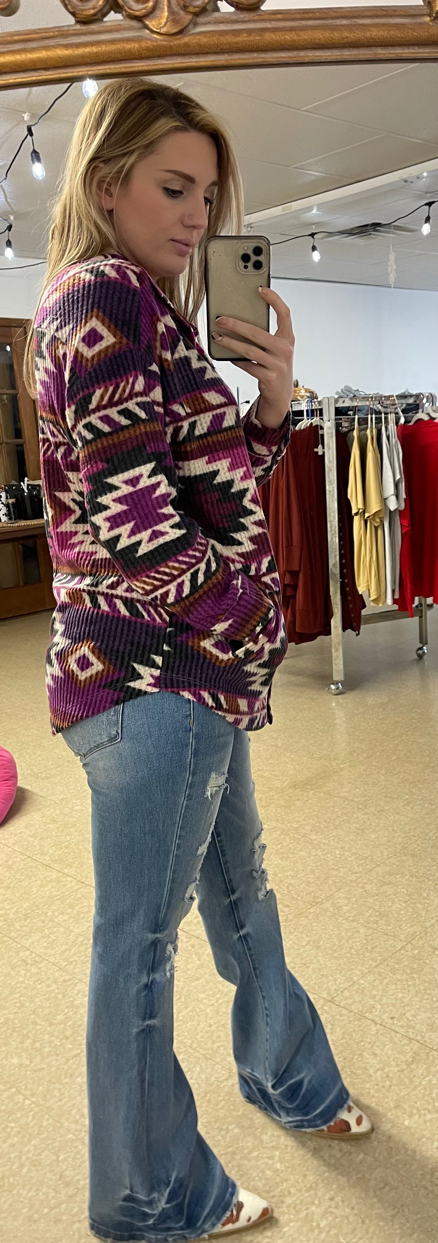 Magenta Waffle Oversized Shacket