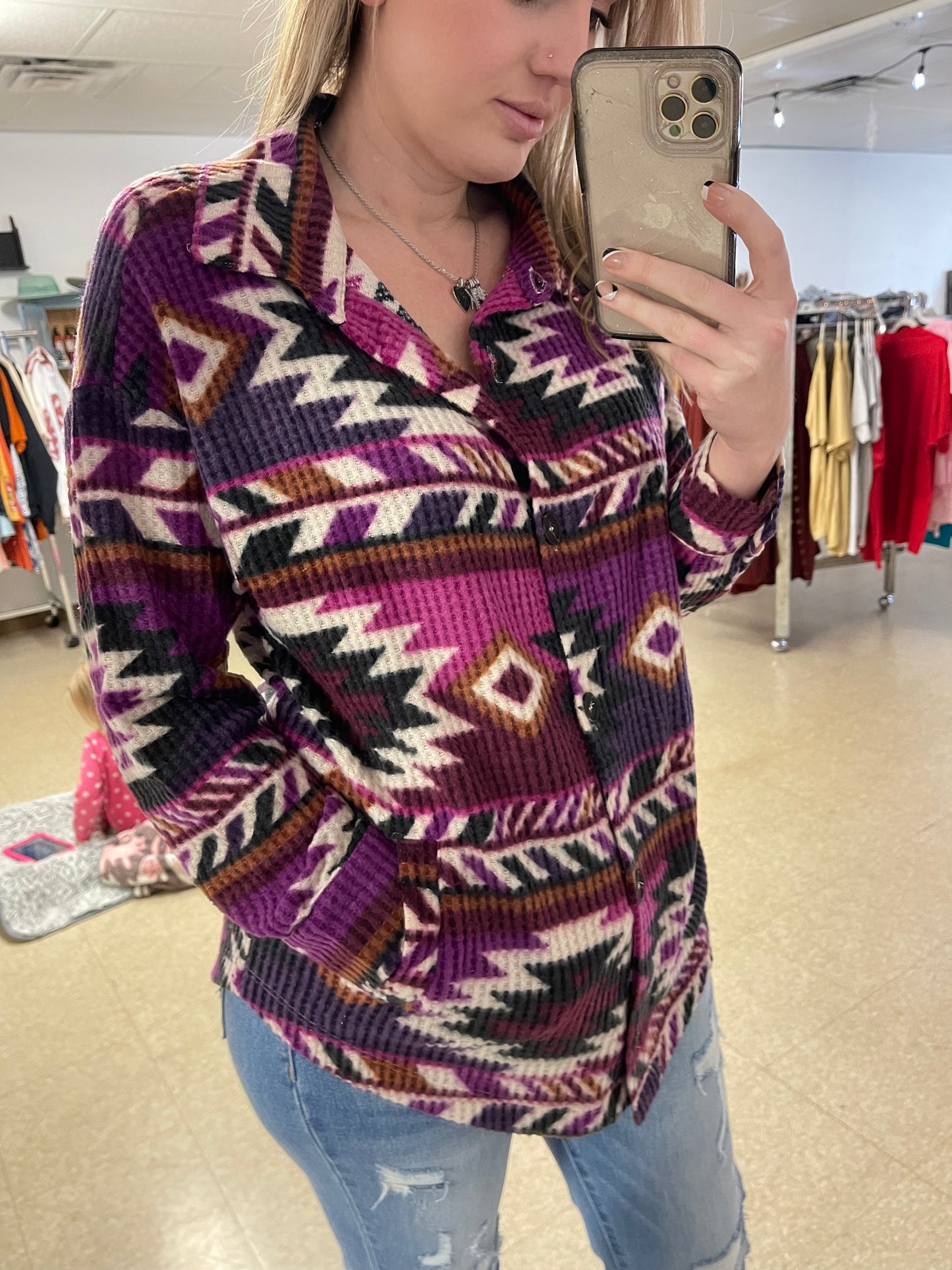 Magenta Waffle Oversized Shacket