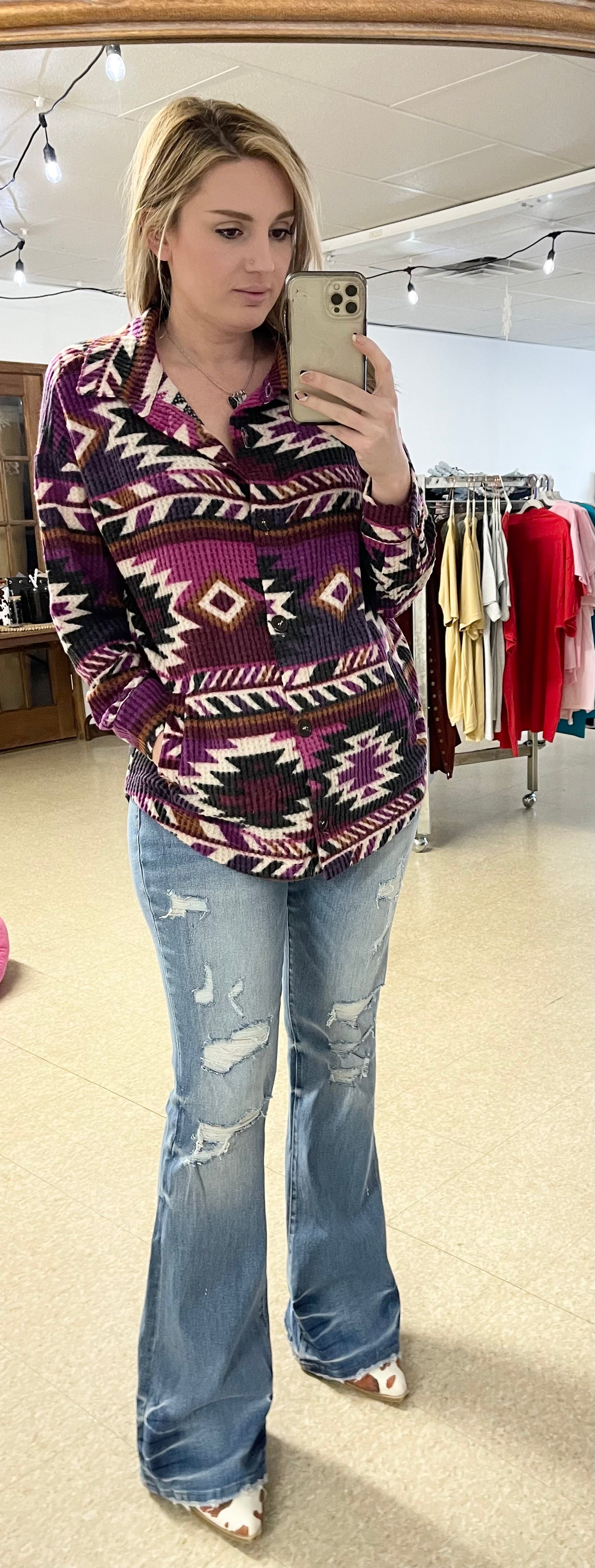 Magenta Waffle Oversized Shacket