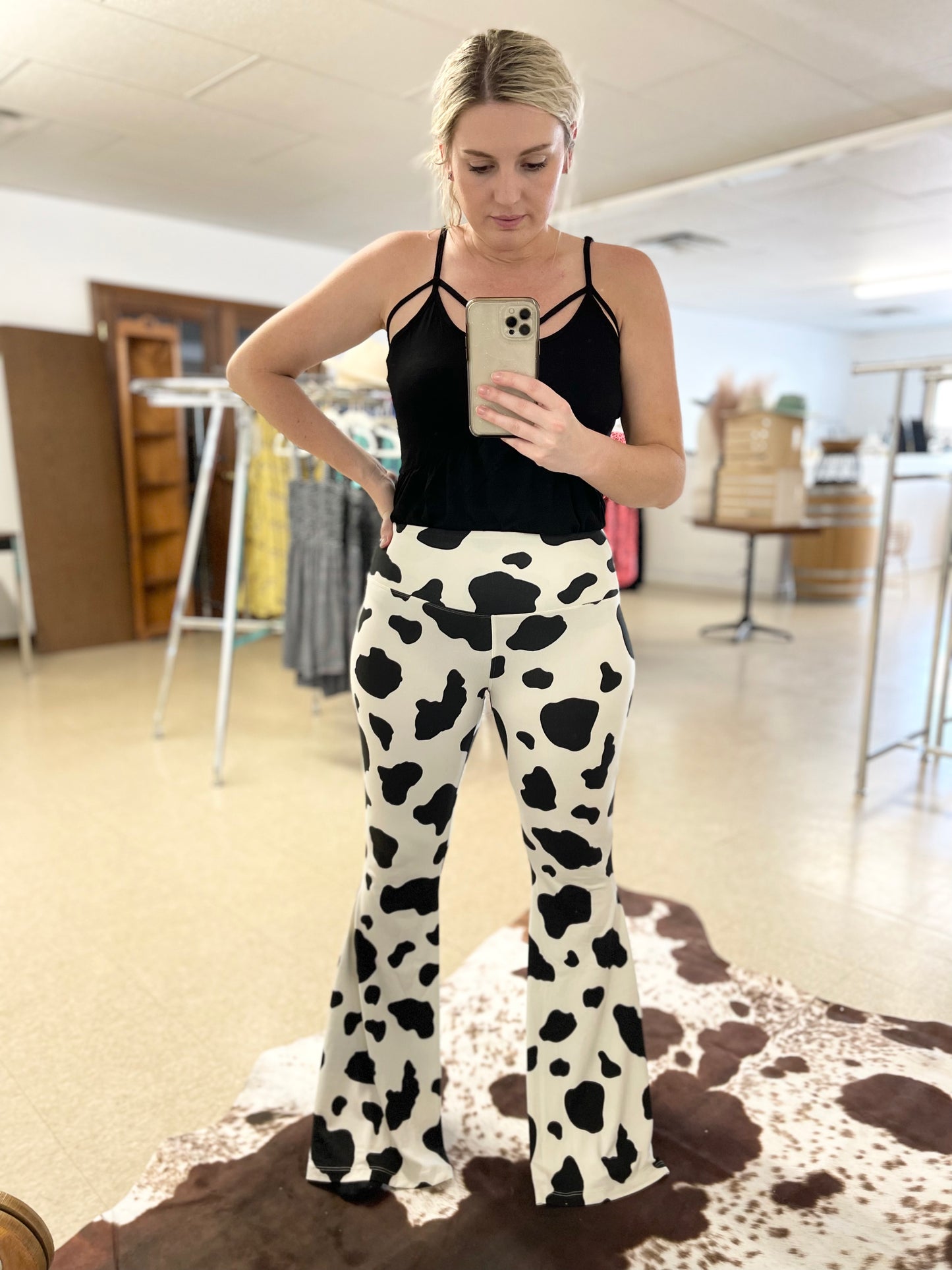 Buttery Soft Yoga Cow Print Flares - Boutique 276
