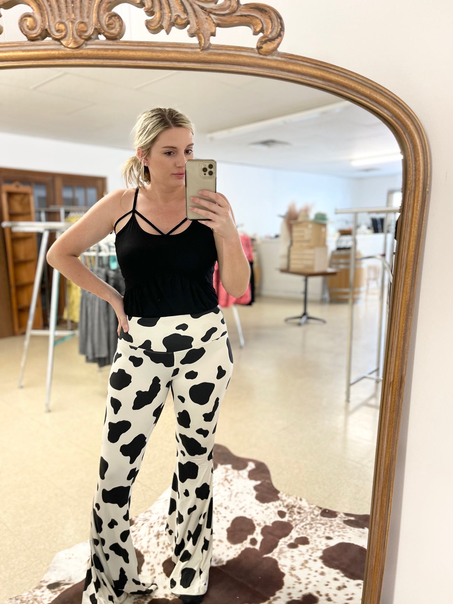 Buttery Soft Yoga Cow Print Flares - Boutique 276