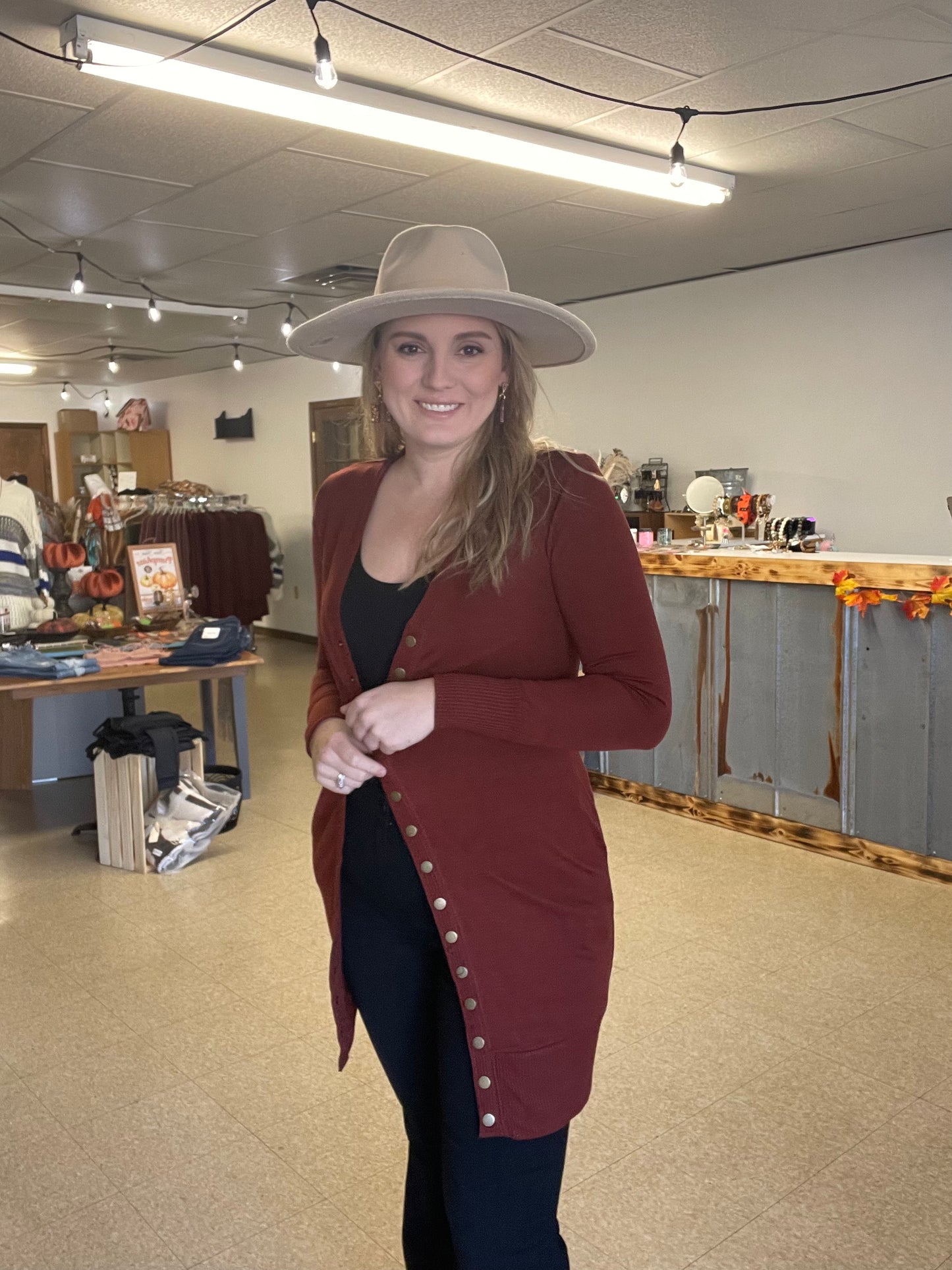 Brick Snap Button Cardigan - Boutique 276