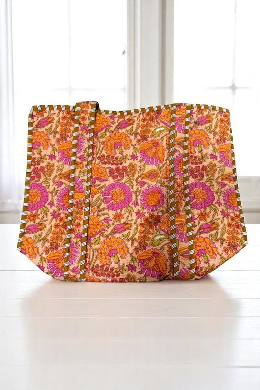 SC - ETA 8/6 - Rue Orange Floral Patterned Tote Bag