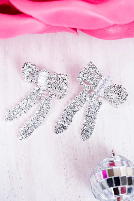 Belle Of The Ball Sparkling Silvertone Bow Earrings