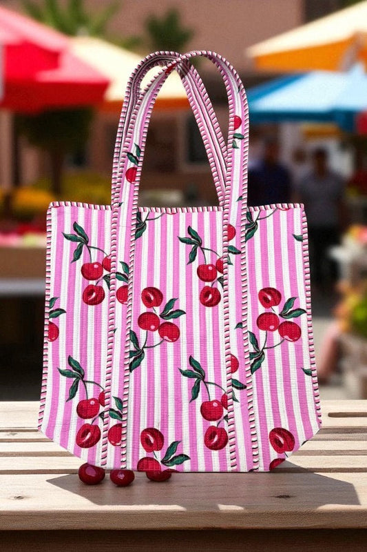 SC - ETA 8/6 - Sweet Pick Pink Cherry Stripe Tote Bag
