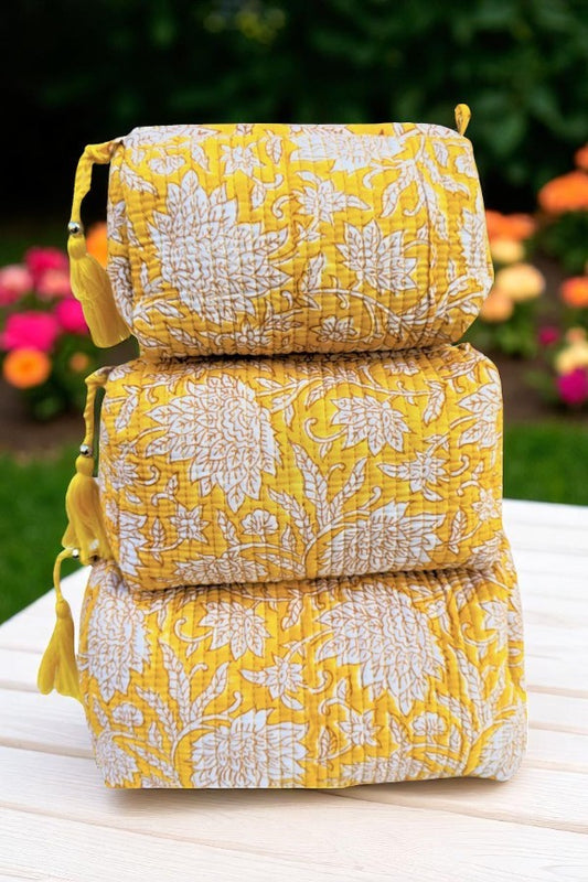 SC - Ruthie Yellow Floral Print Cosmetic Bag Set