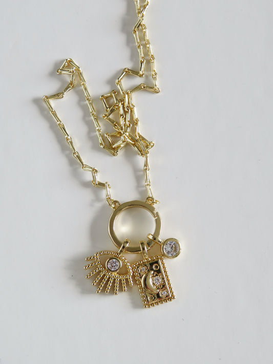 Amber Evil Eye Celestial Charm Cluster Necklace