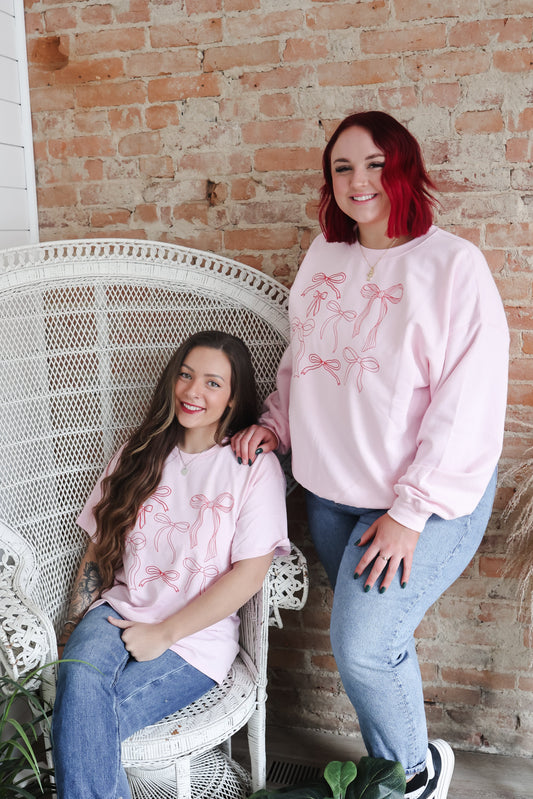 Red Bows on Pink | Tshirt or Crewneck